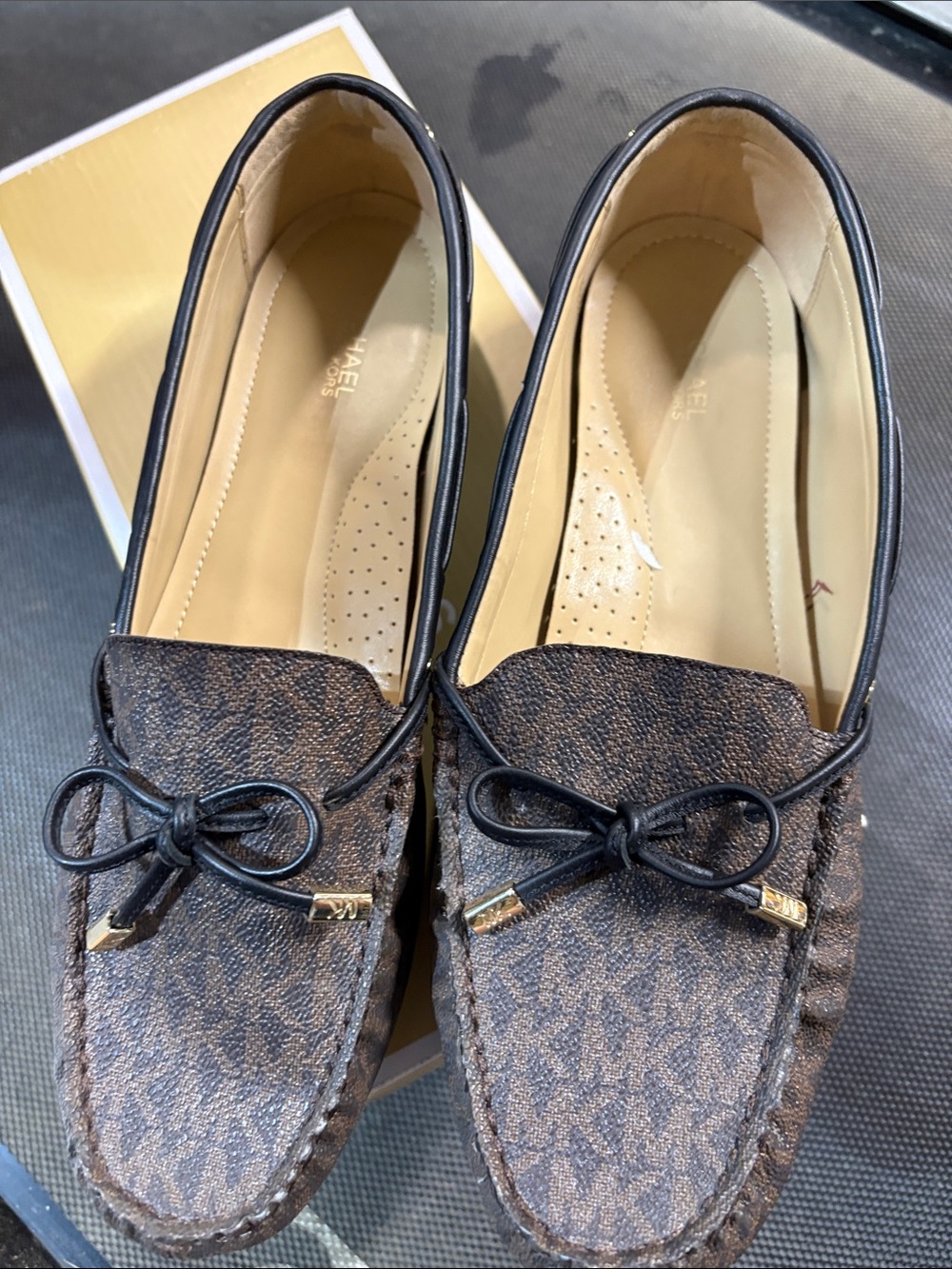Michael Kors Brown MK Logo Bow Moccasin Loafers